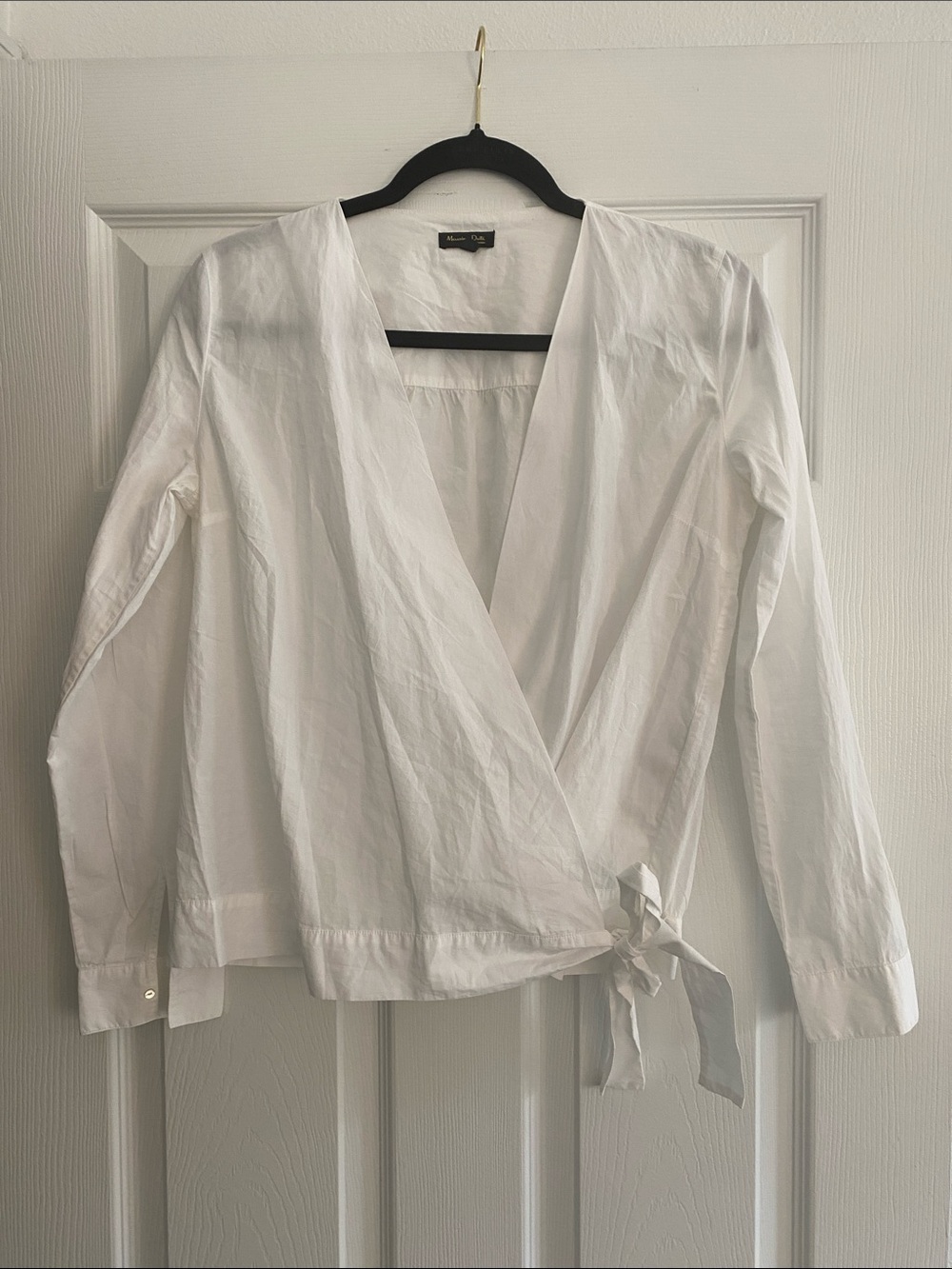 Massimo Dutti White Wrap-Front Tie Blouse Size 6